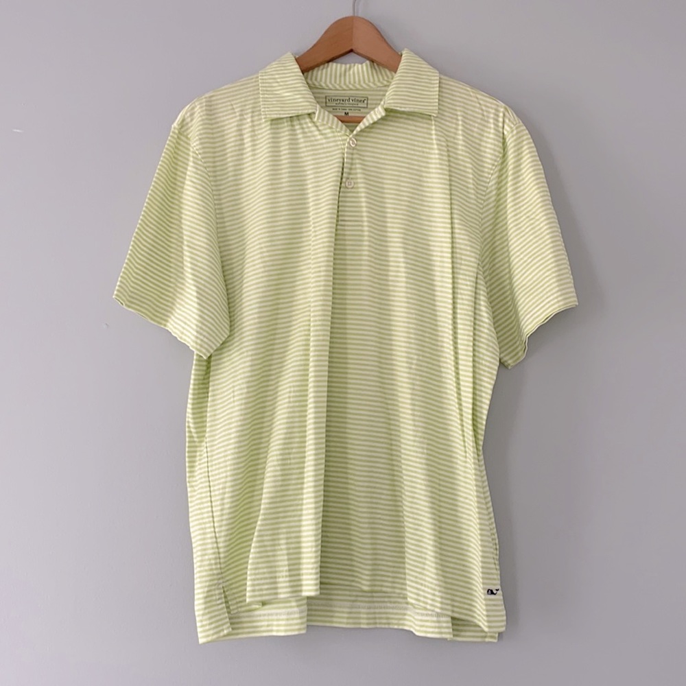 Vineyard vines Martha’s Vineyard lime green white stripe short sleeve polo shirt